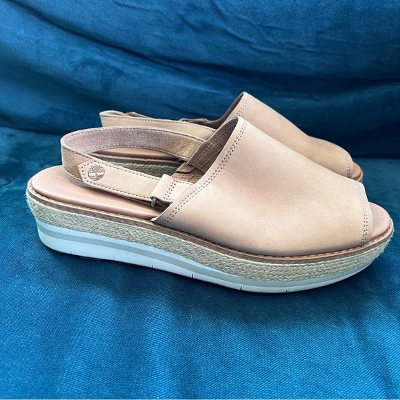 TIMBERLAND EMERSON PEEP TOE RAFFIA ESPADRILLE PLATFORM SANDALS SIZE 9 TAN - Picture 4 of 11